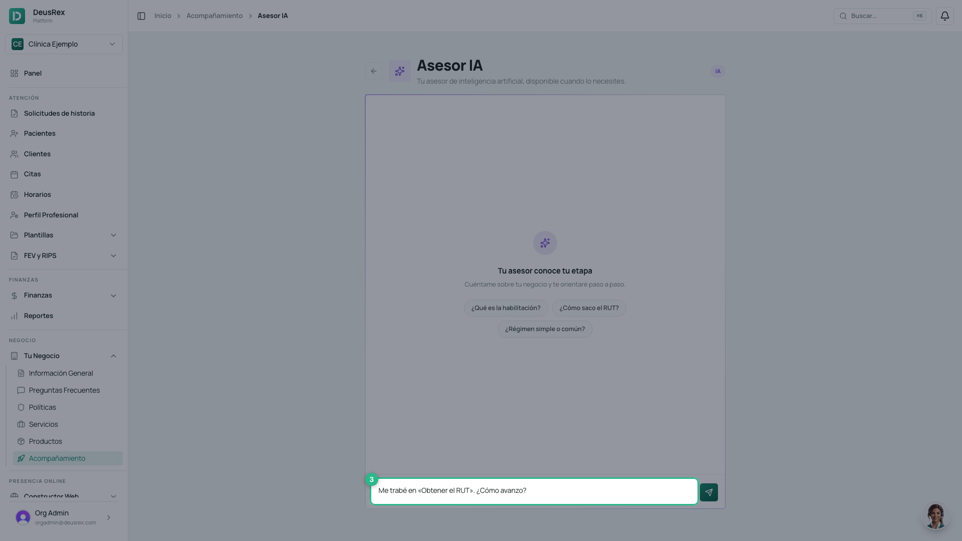 La pregunta ya escrita en el Asesor IA
