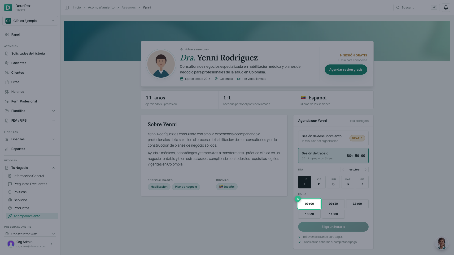 Elegir un horario disponible