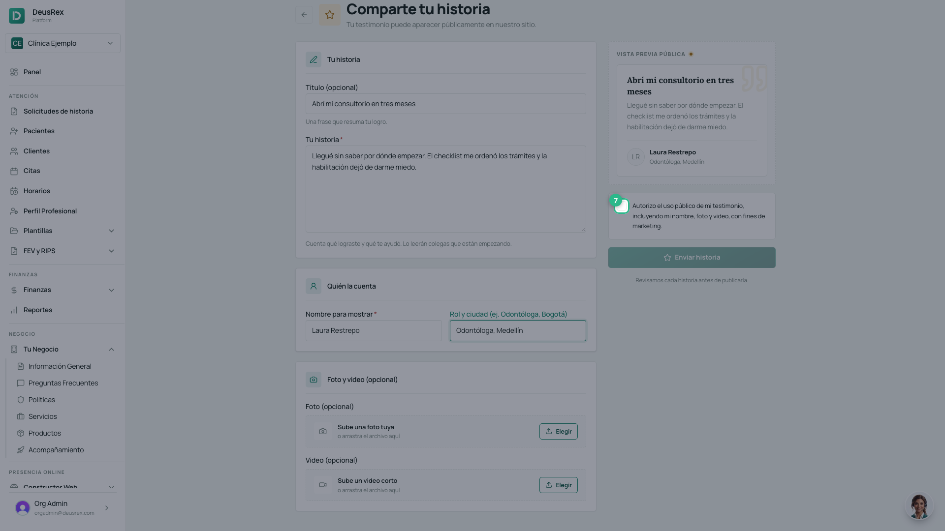 Formulario de tu historia con consentimiento