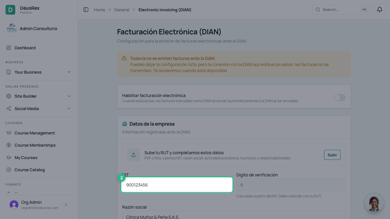 Los datos de la empresa