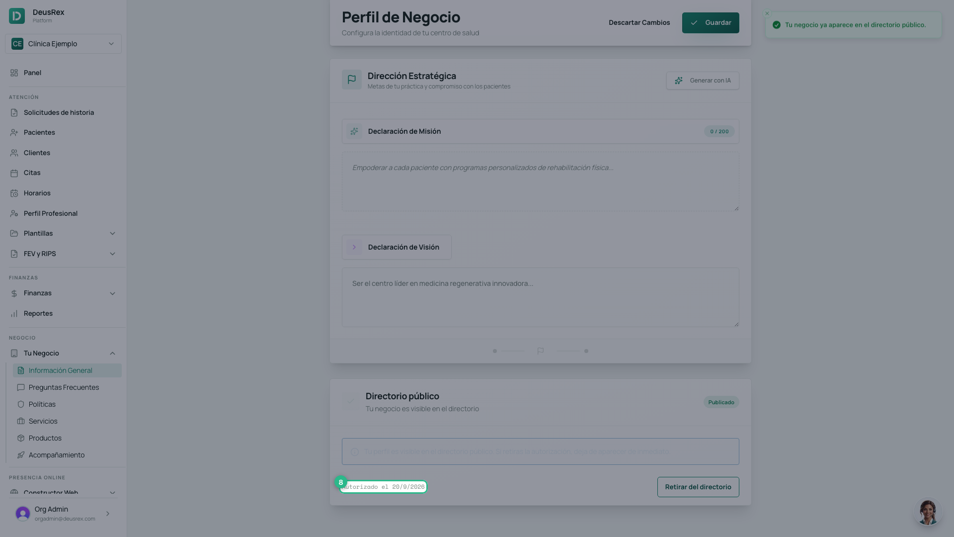 Publicado, con la fecha y el botón para retirarte